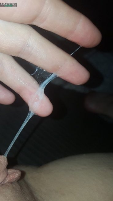 Very thick and slimy fingers caused by wet pussy juice