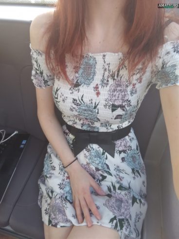 Selfie of hot college girl in dress on public bus