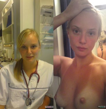 Real naked nurse in clothed unclothed showing her sexy tits in selfie