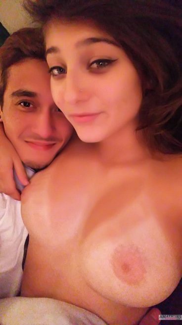 Ex girlfriend big tits couple selfie in bed