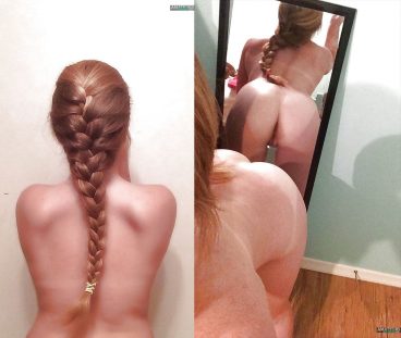 Cute young naked hot girlfriend from behind bent over selfie