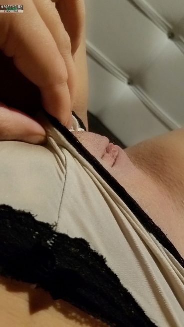 Hot young bald Tunisia pussy selfie tease panties aside